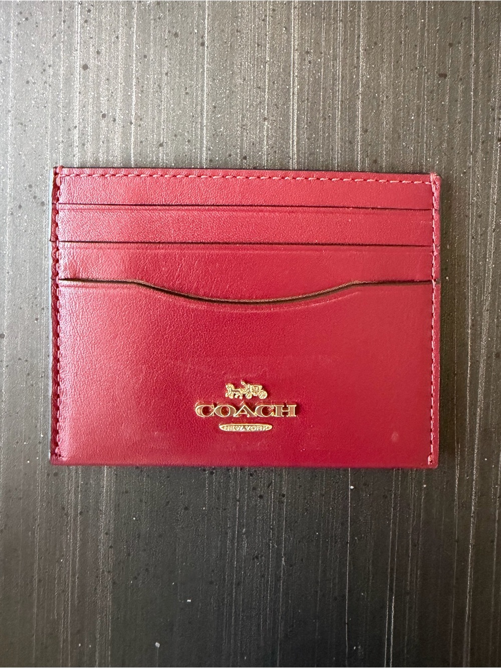Coach Red Leather Card Case with Gold Logo